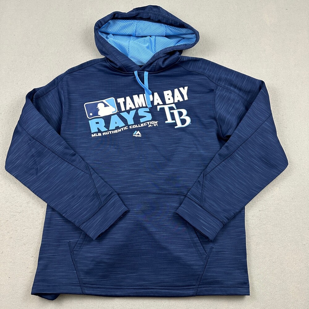 Tampa Bay Rays Hoodie Men Large Blue Majestic Pullover Sweatshirt Therma Base L